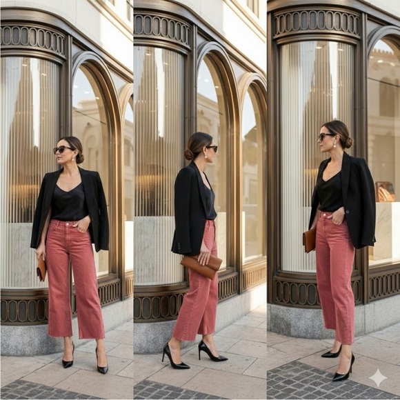 Zara High-Rise Wide leg Cropped Jeans in Rose NWOT - Picture 3 of 4